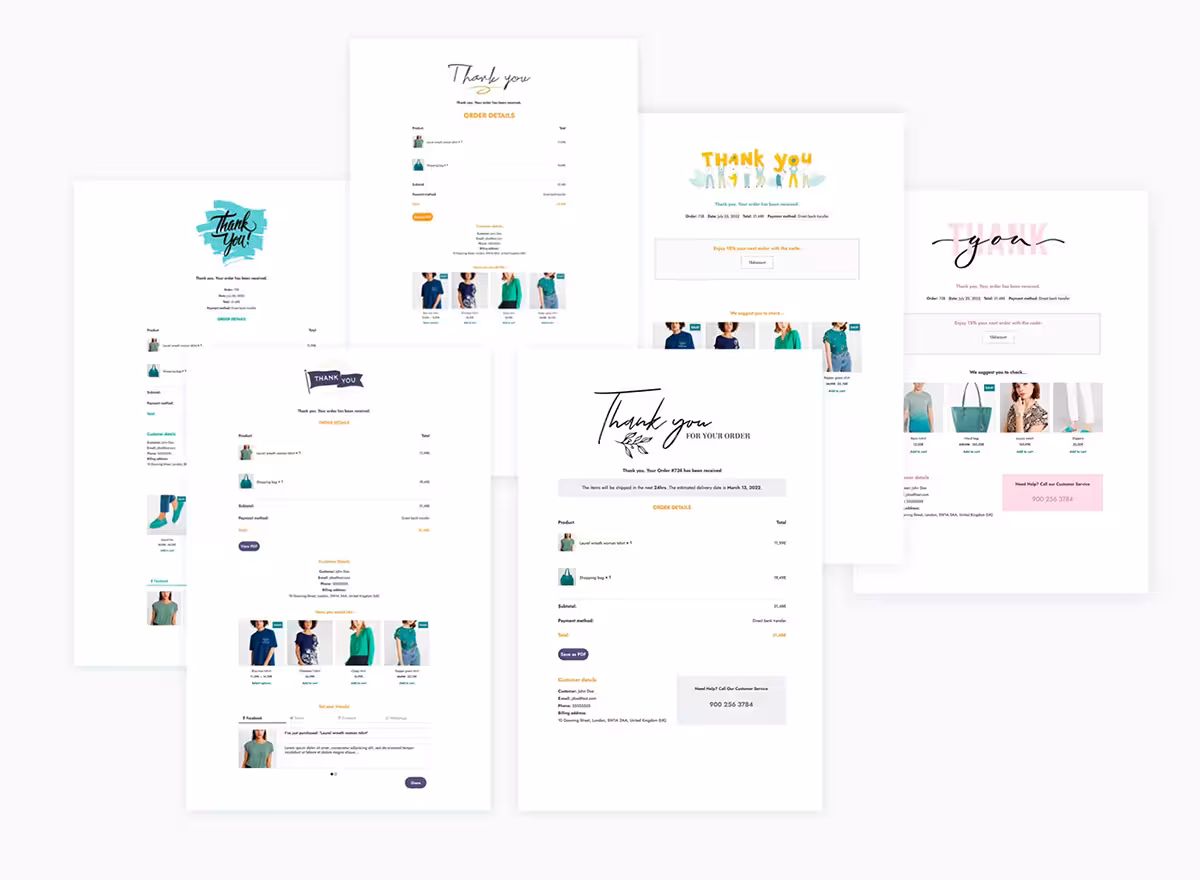 افزونه yith custom thank you page for woocommerce 3 دارای 6 قالب آماده در افزونه yith custom thank you page for woocommerce