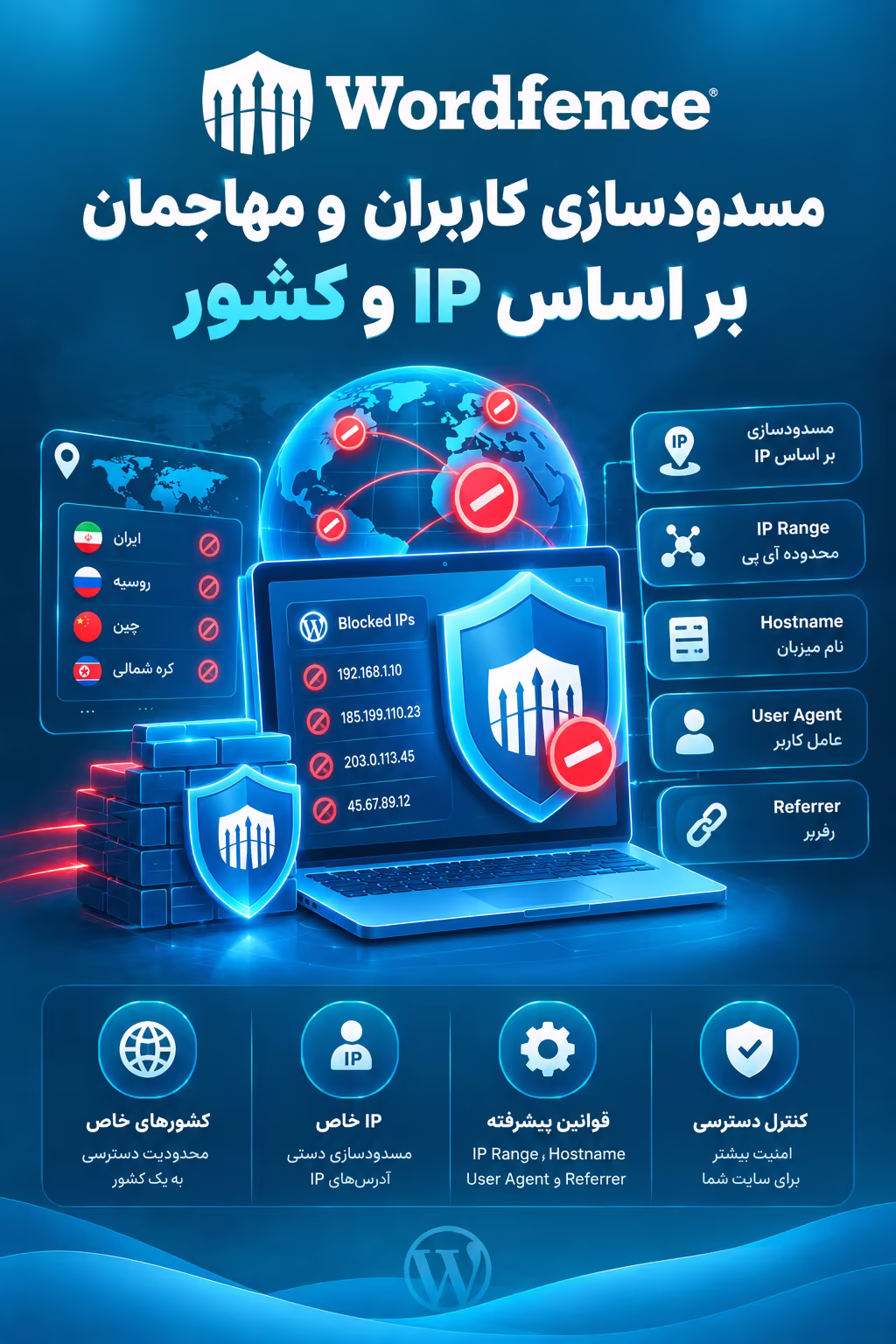 مسدودسازی کاربران و مهاجمان توسط وردفنس بر اساس IP و کشور