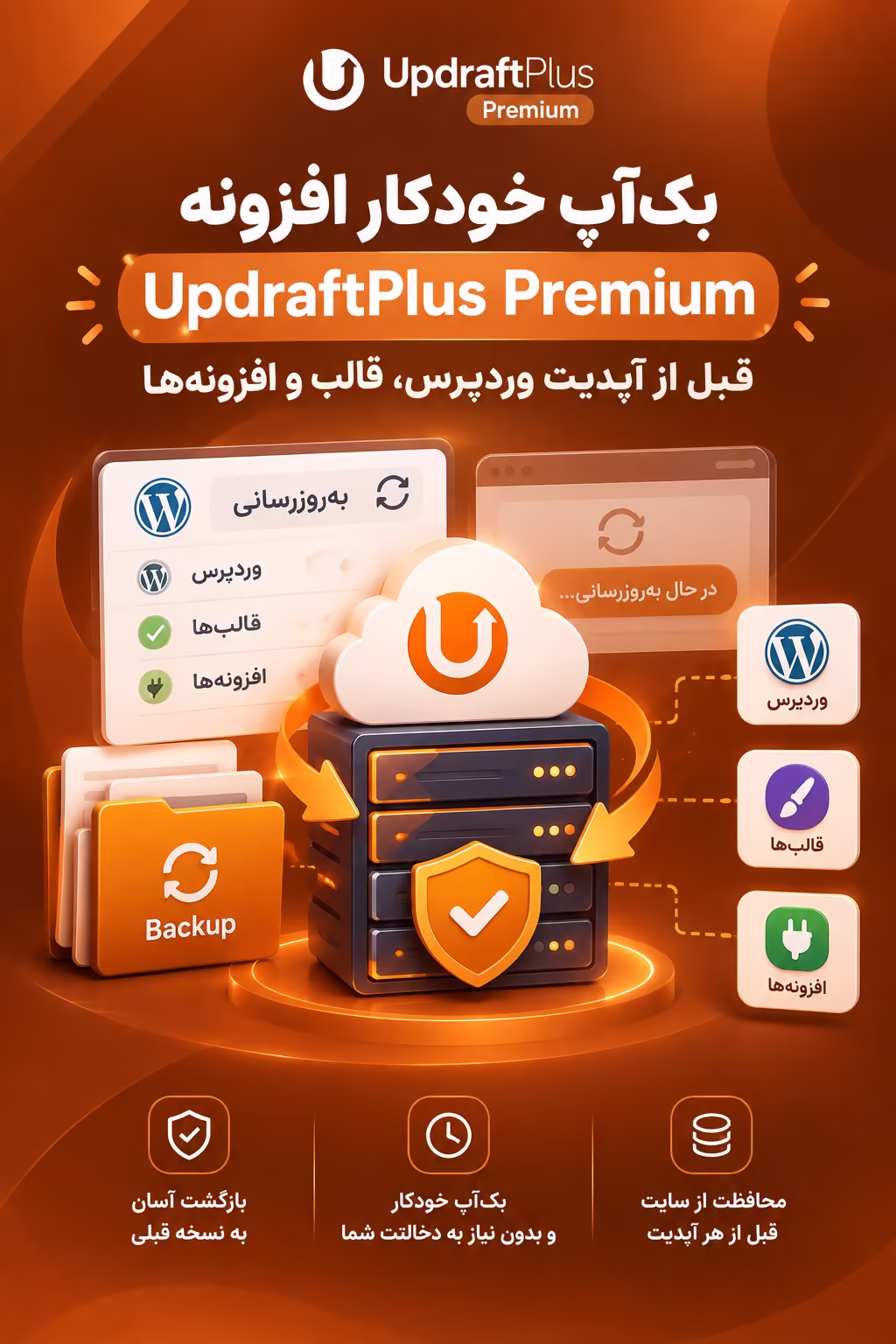 بک‌آپ خودکار افزونه UpdraftPlus Premium قبل از آپدیت وردپرس، قالب و افزونه‌ها