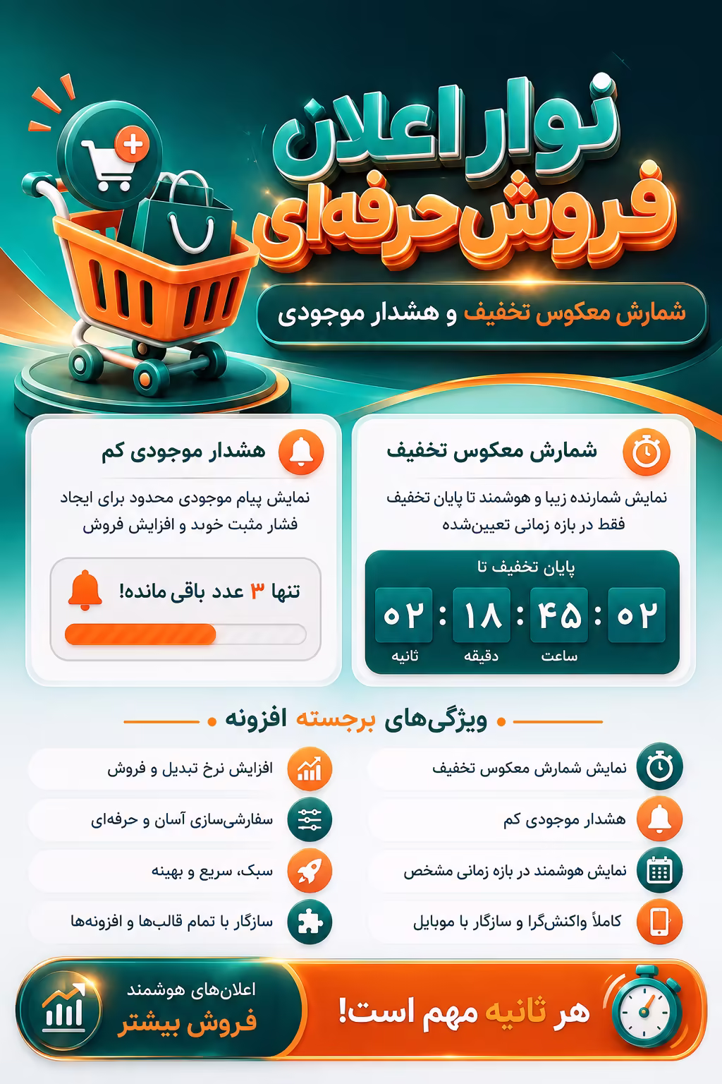 شمارش معکوس تخفیف و هشدار موجودی