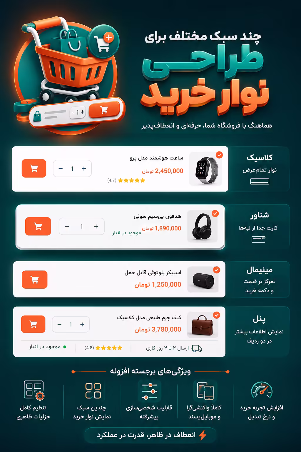 چند سبک مختلف برای طراحی نوار خرید
